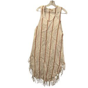 Lost & Fund linen. white orange striped fringe trim ethnic sun dress one size